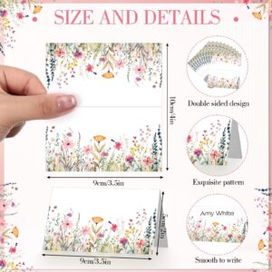 Dunzoom 100 Pcs Floral Place Cards 3.5" x 2" Wildflower Tented Cards Name Cards Blank Table Name Sign for Wedding Baby Shower Party Banquet Table Setting Supplies