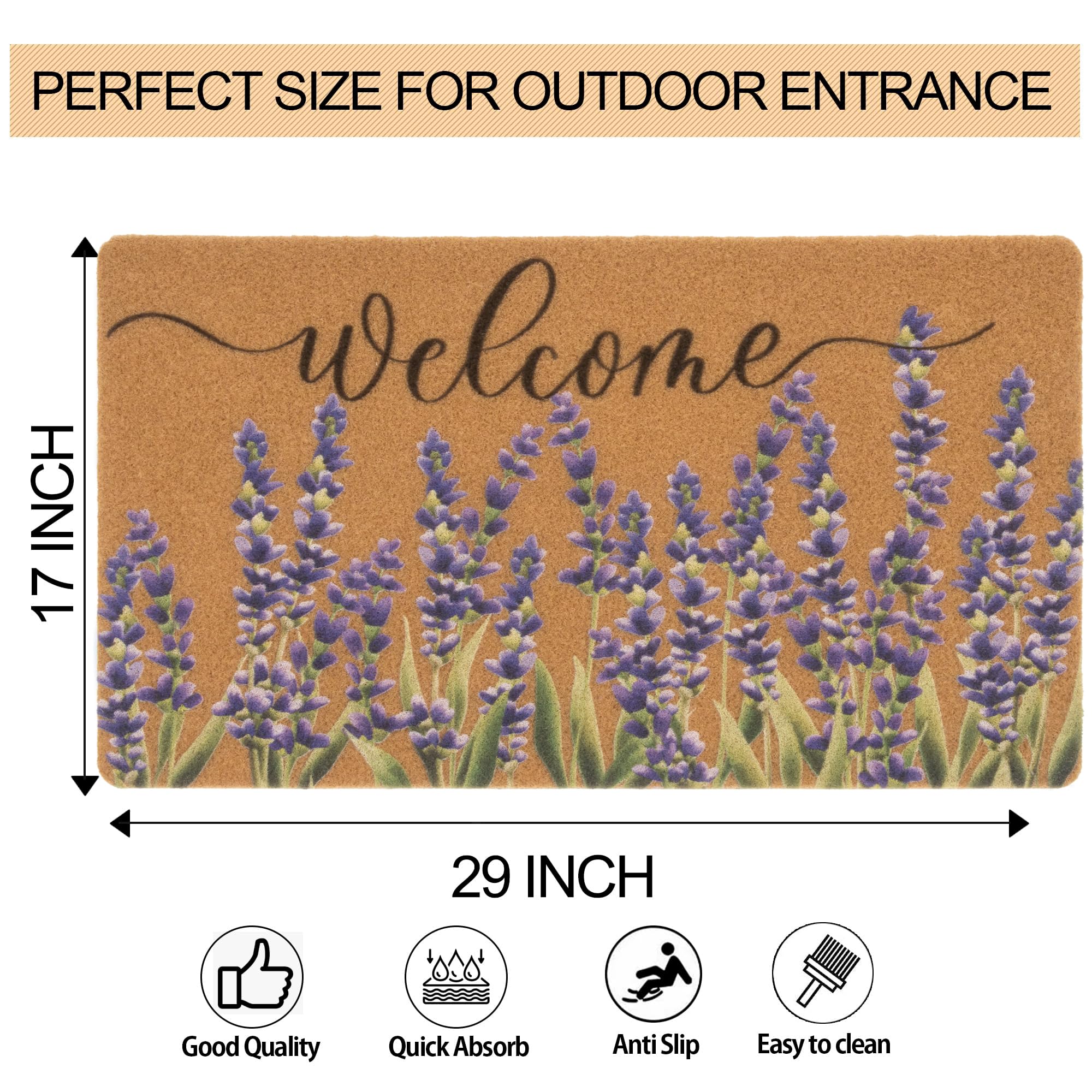 Lavender-Welcome-Doormat Outdoor-Entrance - Coir-Non-Slip Seasonal-Spring Summer Indoor Home Decor Front Door Mats