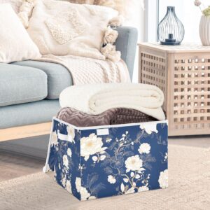 ALAZA Storage Bins Organizer Box Baskets Lidded Clothes for Shelves Closet Peony Navy Collapsible Stackable Storage Cubes Handles