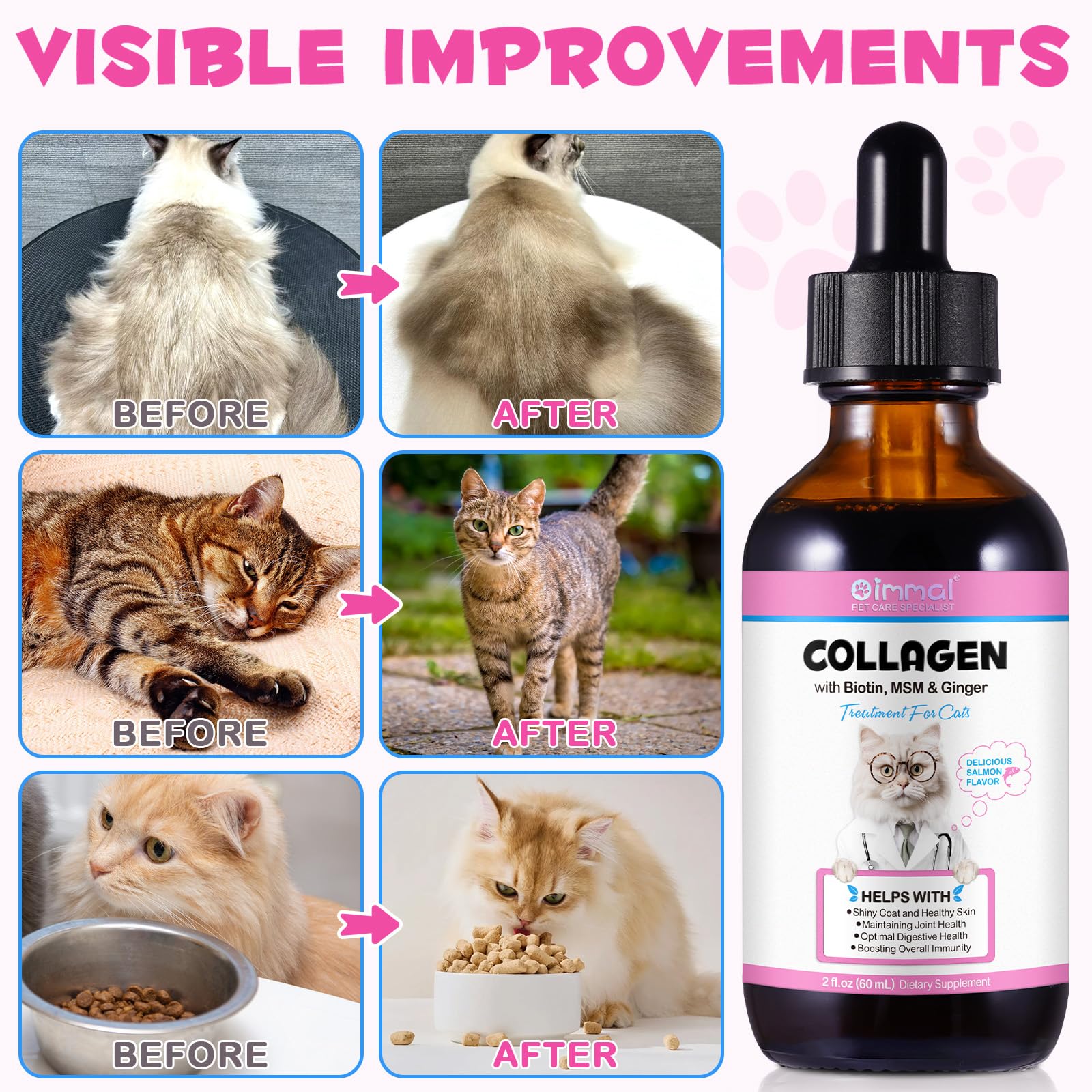 Skin and Coat Supplement for Cats, Collagen for Dogs, Liquid Collagen Boost for Cats, Itch Relief for Cats with Allergies, with Biotin, Support Joints, Skin, Bone & Immune System 2fl.oz