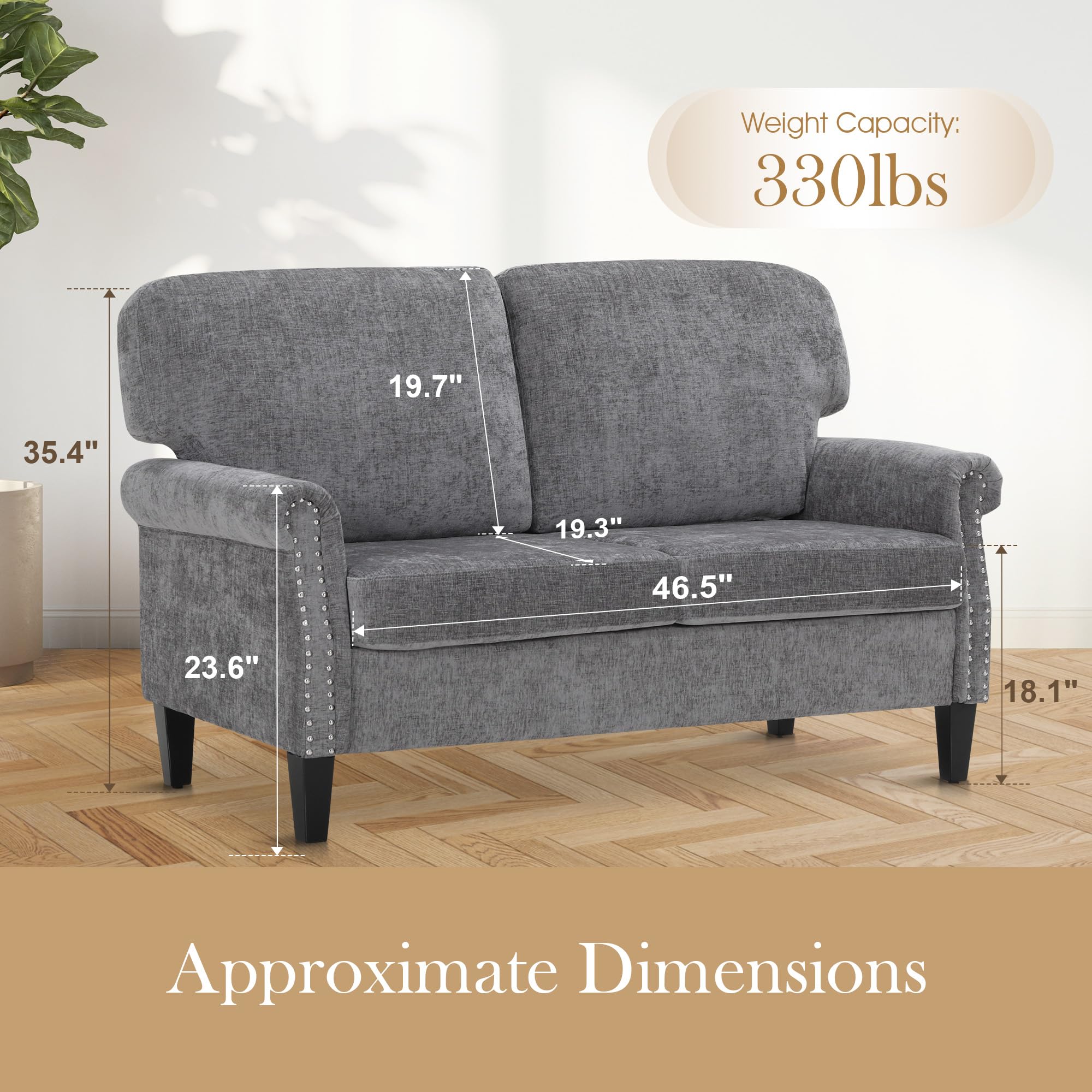 Sophia & William 3 Piece Living Room Furniture Set, 1 Loveseat & 2 Accent Chairs, Linen Fabric Comfy Sectional Sofa Couch for Living Room, Bedroom, Grey