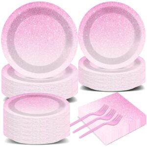 200 pcs ombre pink tableware set gradient light pink party decors paper plates napkins pastel pink sprinkle dinnerware party supplies for girl woman birthday wedding anniversary for 50 guests