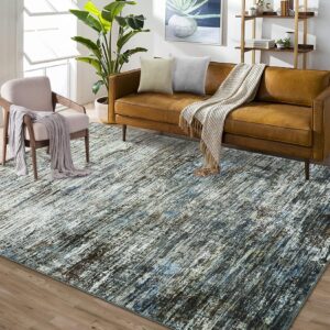 GarveeHome 9x12 Area Rug Modern Abstract Large Area Rug Machine Washable Rug for Living Room, Non-Slip Stain Resistant Accent Rug Contemporary Aesthetic Floor Cover Carpet for Bedroom, Blue/Grey