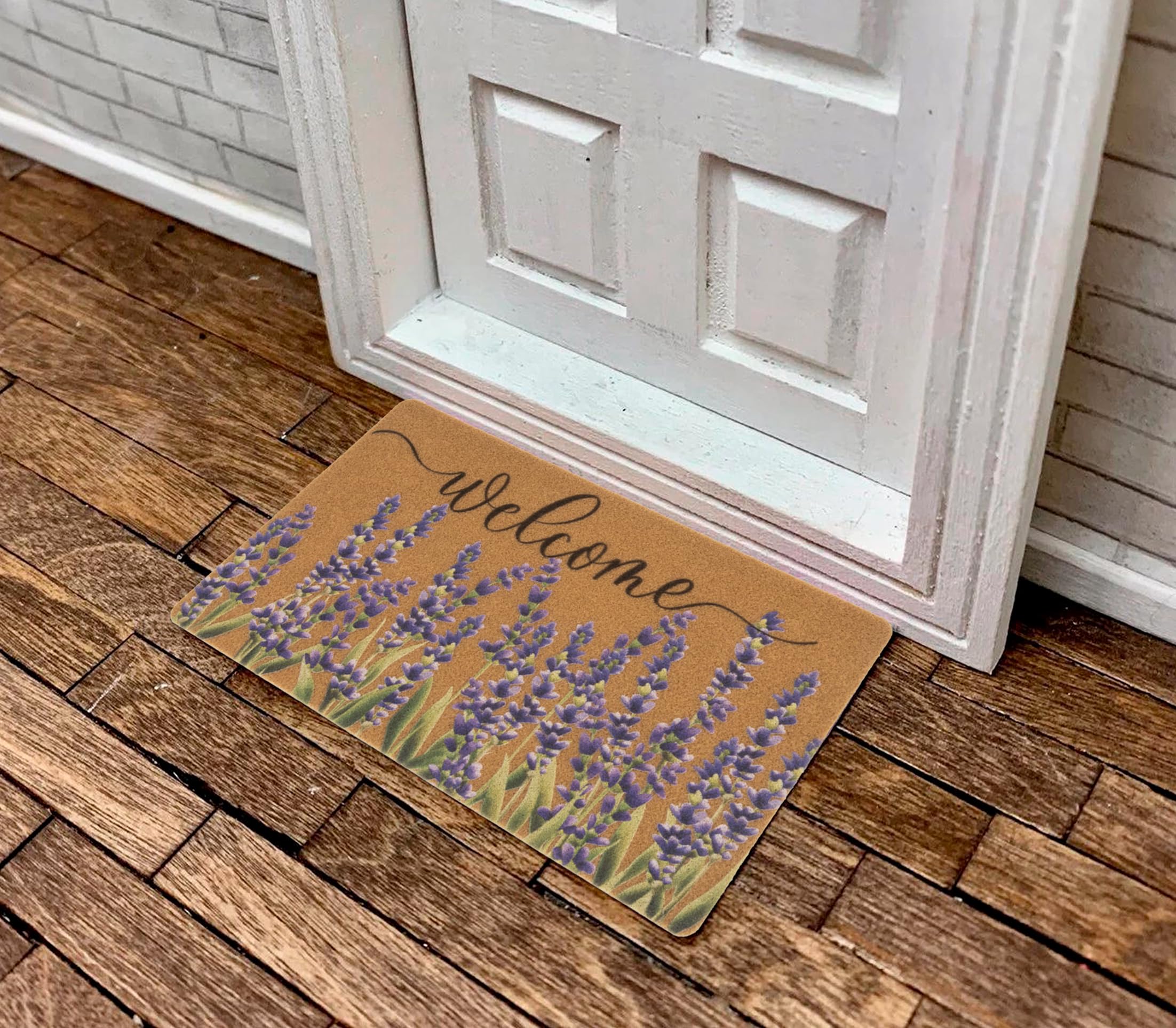 Lavender-Welcome-Doormat Outdoor-Entrance - Coir-Non-Slip Seasonal-Spring Summer Indoor Home Decor Front Door Mats