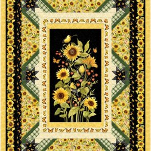 Wilmington Prints Sunflower Splendor 24-7/8" Sunflower and Goldfinch Panel Black, Fabric by The Panel