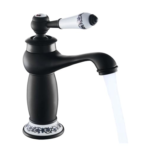 Basin Sink Faucet Mixer Faucet Single Lever Hot Cold Water Tap Brass Bath Faucet Retro Water Saving Bathroom Washbasin Taps(Black)