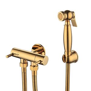 MINJING Handheld Bidet Sprayer for Toilet Wall Mounted Baby Cloth Diaper Sprayer Brass Titanium Gold Toilet Sprayer Single Cold Handheld Sprayer Kit, High Pressure