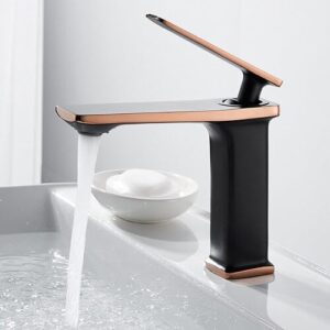 dusjyohrd brass black gold basin faucet bathroom sink faucets hot cold water mixer crane deck mounted single handle hole bath kitchen tap(black and rose gold)