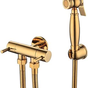 MINJING Handheld Bidet Sprayer for Toilet Wall Mounted Baby Cloth Diaper Sprayer Brass Titanium Gold Toilet Sprayer Single Cold Handheld Sprayer Kit, High Pressure