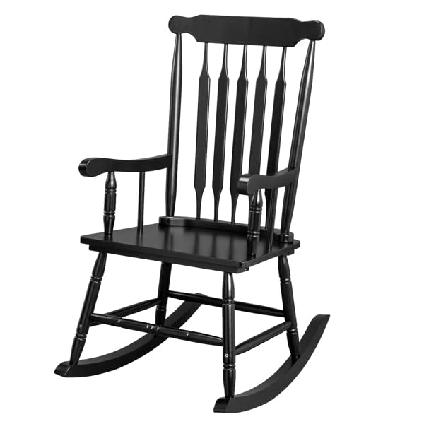 Imseigo Rocking Chair, Solid Wooden Frame, Outdoor & Indoor Windsor Leisure Rocker Chair for Garden, Patio, Balcony,Porch, Bedroom,Living Room (Black, 1)