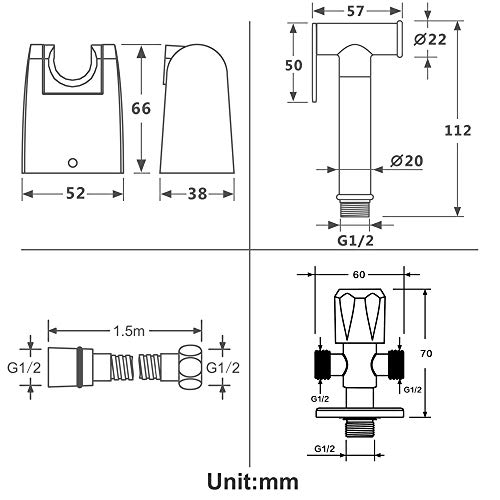 WuDLi Handheld Bidet Sprayer Toilet Bathroom Douche, Brass Handheld Bidet Faucet Douche Kit Shower Bidet Sprayer Toilet Sprayer with Shower Hose and Shower Base Set,Rose Gold