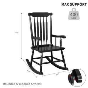 Imseigo Rocking Chair, Solid Wooden Frame, Outdoor & Indoor Windsor Leisure Rocker Chair for Garden, Patio, Balcony,Porch, Bedroom,Living Room (Black, 1)