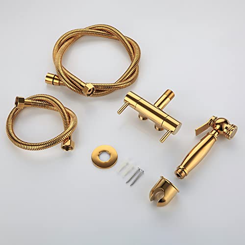 MINJING Handheld Bidet Sprayer for Toilet Wall Mounted Baby Cloth Diaper Sprayer Brass Titanium Gold Toilet Sprayer Single Cold Handheld Sprayer Kit, High Pressure