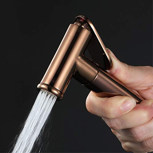 WuDLi Handheld Bidet Sprayer Toilet Bathroom Douche, Brass Handheld Bidet Faucet Douche Kit Shower Bidet Sprayer Toilet Sprayer with Shower Hose and Shower Base Set,Rose Gold