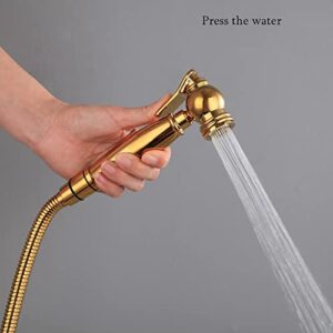 MINJING Handheld Bidet Sprayer for Toilet Wall Mounted Baby Cloth Diaper Sprayer Brass Titanium Gold Toilet Sprayer Single Cold Handheld Sprayer Kit, High Pressure