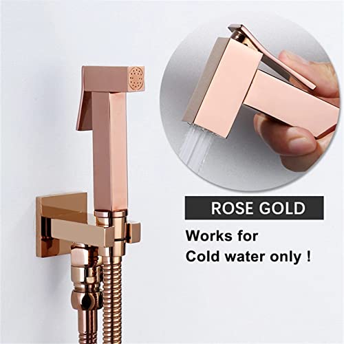 MINJING Bidet Faucet, Single Cold Rose Gold Handheld Toilet Bidet Sprayer, Square Shower Head, Bathroom Shattaf Douche Kit,1.5m Shower Hose