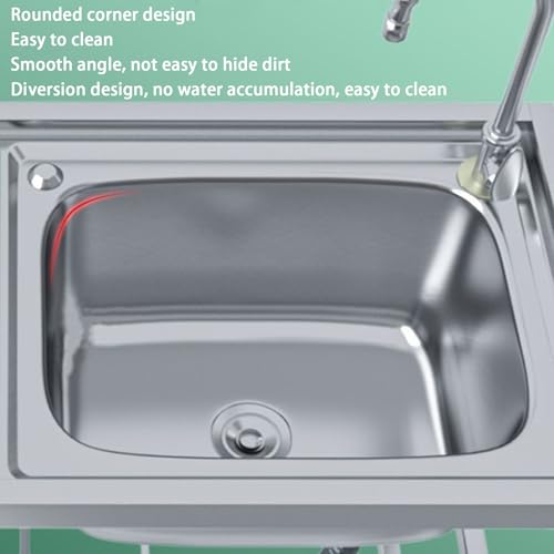 Free Standing Stainless-Steel Single Bowl Sink,Commercial Restaurant Kitchen Sink Set,Utility Kitchen Sink with Workbench, w/Faucet & Drain, for Restaurant,Garage,Laundry Room,Yard