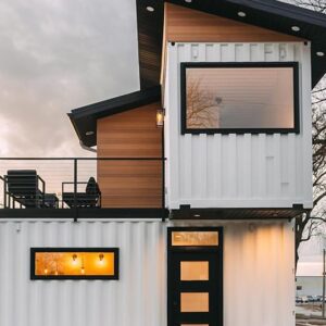 Double Story Fully Equipped Bathroom 2 bedrooms prefab Expandable Container House Luxury Tiny Homes to Live in for Adults Mini Mobile Modular Guest Homes kit with Stair Terrace guardrail