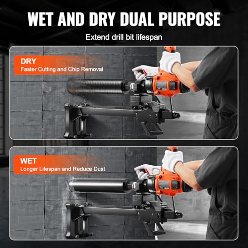 VEVOR Diamond Core Drill Machine, Wet and Dry Use, 0.8-6.3in Drilling Diameter Handheld Core Drill Rig with Stand and Core Drill Bit, 2000W Rugged Concrete Core Drill, For Concrete, Brick, Marble