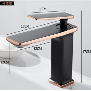 DUSJYOHRD Brass Black Gold Basin Faucet Bathroom Sink Faucets Hot Cold Water Mixer Crane Deck Mounted Single Handle Hole Bath Kitchen Tap(Black and Rose Gold)