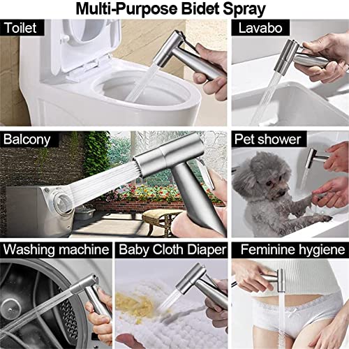 MINJING Handheld Bidet Sprayer for Toilet, 2-Function Stainless Steel Cloth Diaper Bidet Toilet Sprayer for Baby Wash with Bidet Hose for Feminine Wash