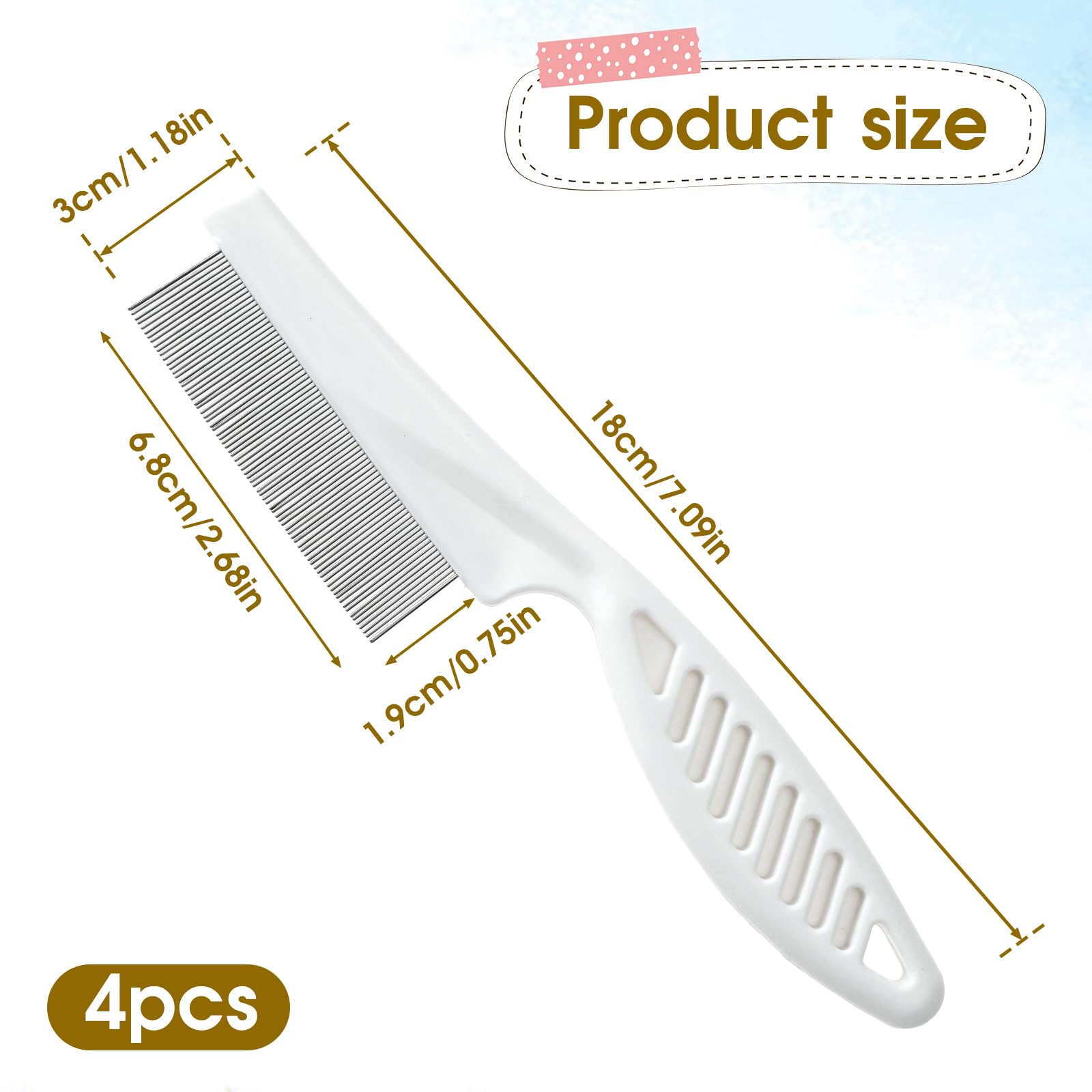 4pcs White Tick Comb for Dogs,Dog Flea Comb Cat Flea Comb Flea Comb for Kittens,Fine Tooth Tear Stain Remover,Large and Small Grooming Comb for Pets, Fine Tooth Tear Stain Remover