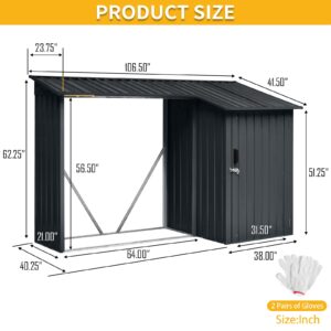 Outdoor and Indoor Firewood Storage Shed Metal, Open Shed for Firewood Storaging, Make Wood Accessible and Protect Wood (3.35’×8.86‘ Two in One)