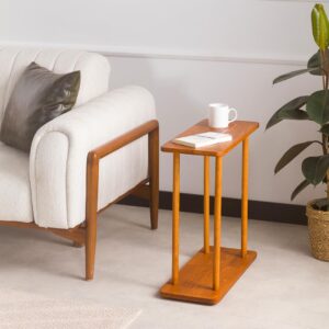 GENESIS WOODESIGN Rectangular Solid Wood Narrow Side Table, Skinny Bedside Table, Small End Table (Chestnut, X-Large)