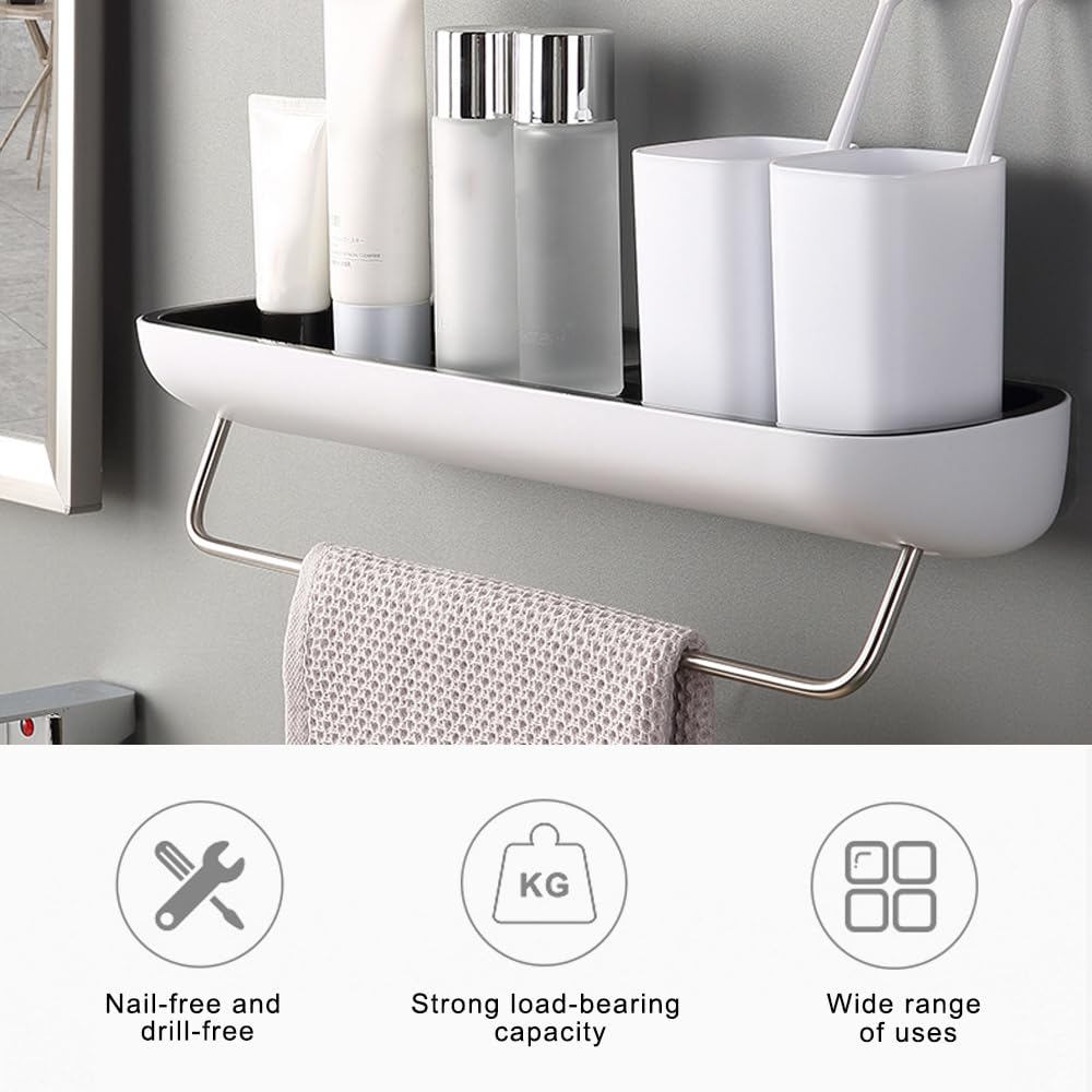 YAWOTA Bathroom Shelves, No Drilling Shower Wall Shampoo Stands, Wall-Mounted Glass Bathroom Shelves, Bathroom Wall Floating Shelves, Bathroom Shelves Above The Toilet With Towel Racks (A-Black)