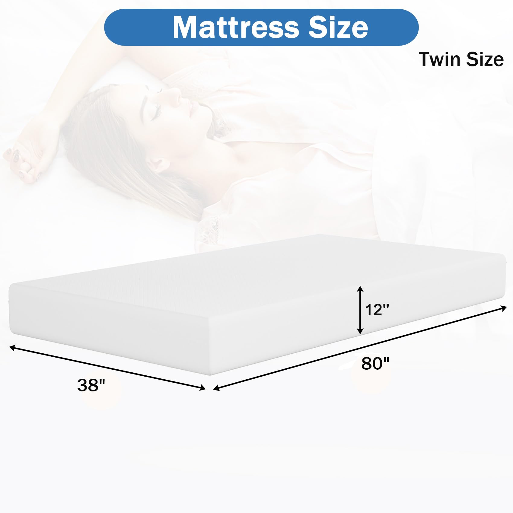 BLKMTY Mattress Twin XL Size Mattress 12 Inch Memory Foam Mattress Medium-Firm Mattress Breathable Bed Mattress with Removable Cover for Pressure Relief, Mattress in Box, White