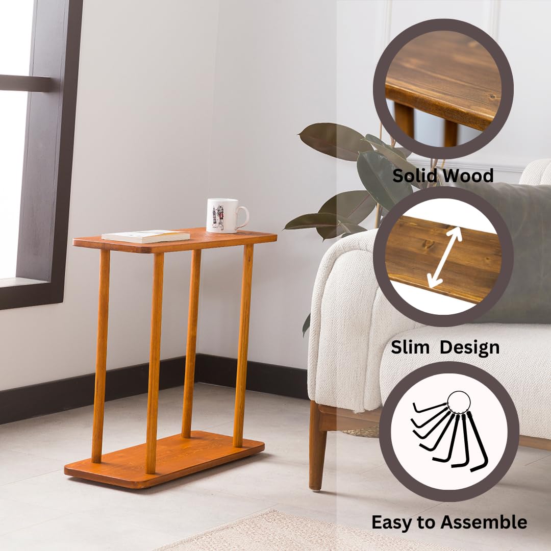 GENESIS WOODESIGN Rectangular Solid Wood Narrow Side Table, Skinny Bedside Table, Small End Table (Chestnut, X-Large)