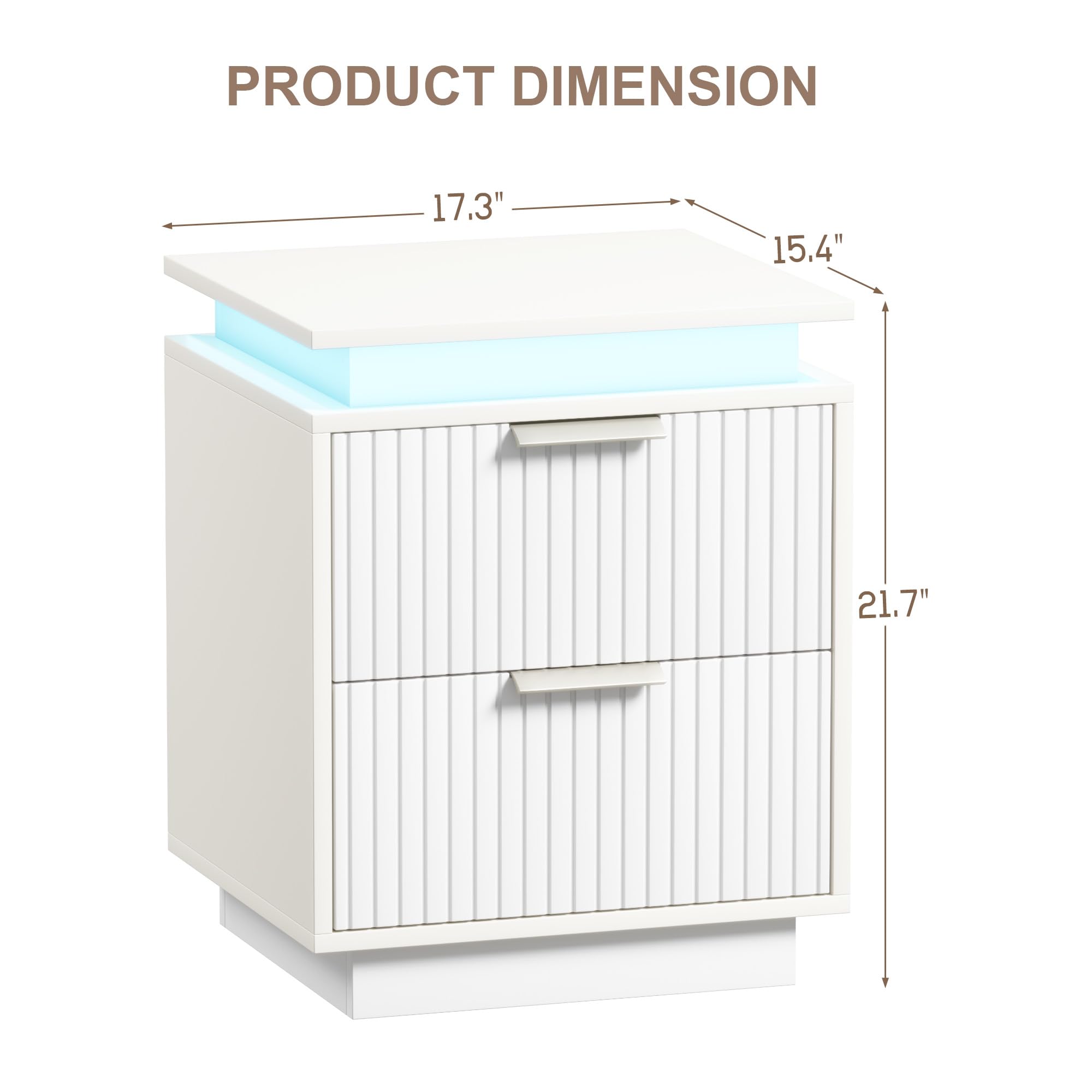 Furmax Nightstand with LED Light, Set of 2 Night Stand with Drawers, White Bedside Table, Modern End Side Table for Bedroom