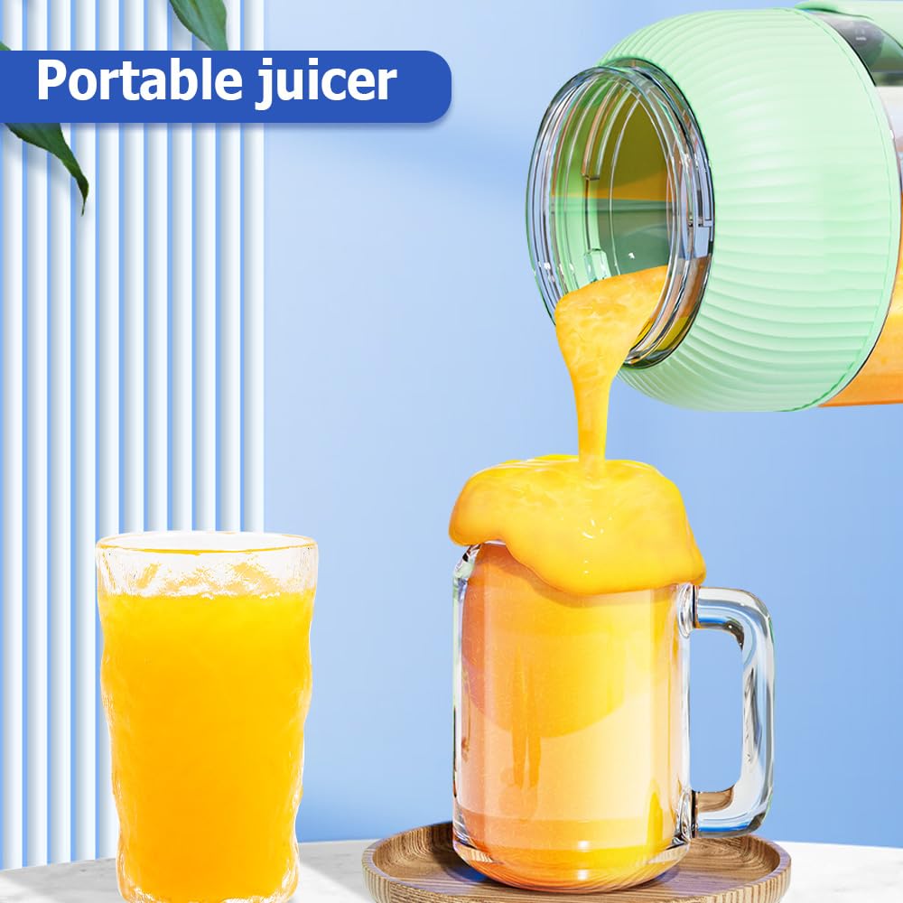 Multifunctional Portable Juicer Cup With Digital Display,Portable Blender With Direct Drinking Lid,Large Capacity Electric Blender for Smoothies Juices Shakes (Blue-Single cup Double lid)