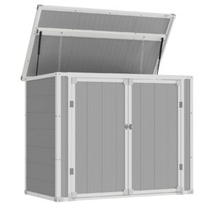 amopatio 41 cu ft horizontal outdoor storage shed, resin trash can storage for garden tools, lawn mowers, garbage cans