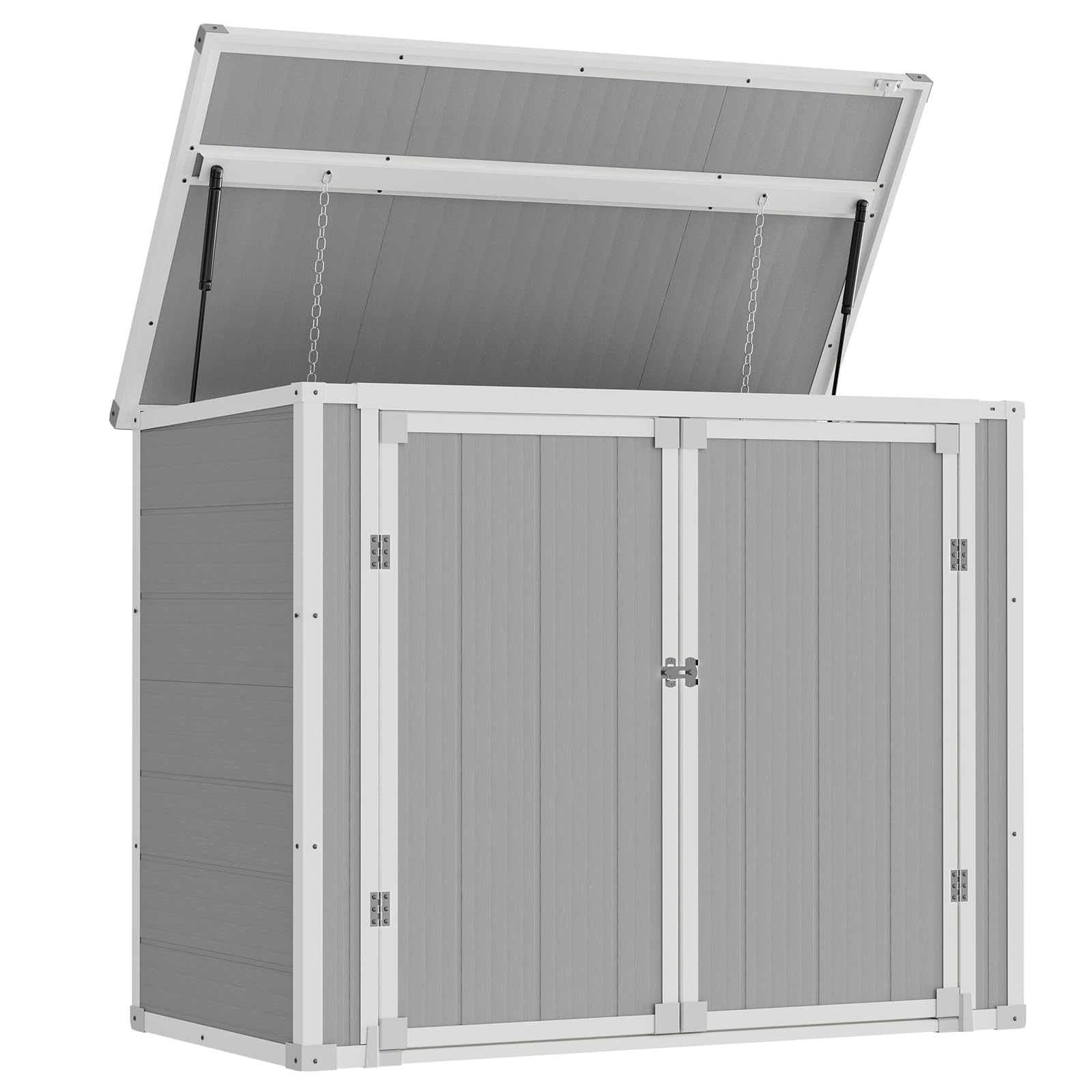 Amopatio 41 Cu Ft Horizontal Outdoor Storage Shed, Resin Trash Can Storage for Garden Tools, Lawn Mowers, Garbage Cans