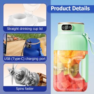 Multifunctional Portable Juicer Cup With Digital Display,Portable Blender With Direct Drinking Lid,Large Capacity Electric Blender for Smoothies Juices Shakes (Blue-Single cup Double lid)