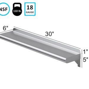 Express KitchQuip 6" x 30" Stainless Steel Wall Shelf | Metal Shelving | Garage, Laundry, Storage, Utility Room | Restaurant, Commercial Kitchen | NSF Certified |