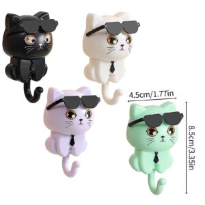 MSUIINT 4 PCS Cat Key Hook, Adhesive Hooks Heavy Duty Wall Mounted, Creative Adhesive Cute Pet Hooks Coat Hook, Pet Sticky Coat Hook Cat Key Hanger for Hanging Towels Wall Decor