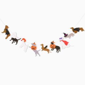 Halloween Dog Garland - Halloween Spooky Dogs Banner, Cute Witch Hat Pumpkin Puppy Dog Hanging Banner, Halloween Puppy Theme Wall Decor