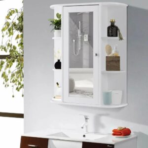 3 Tier Outside Bathroom Wall Mirror Cabinet, 6 Open Shelves Toilet Cabinet Multipurpose Storage Organizer ，White