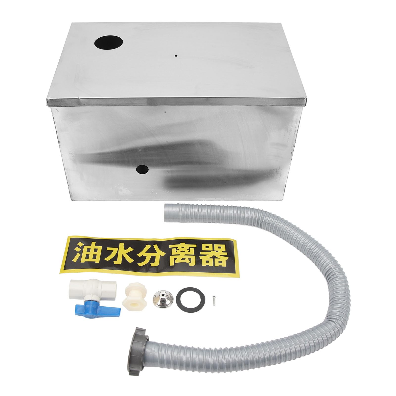 Stainless Steel Grease Trap, Heavy Duty Oil Water Separator with Detachable Filter Basket, 400x250x230mm for Commercial Kitchens