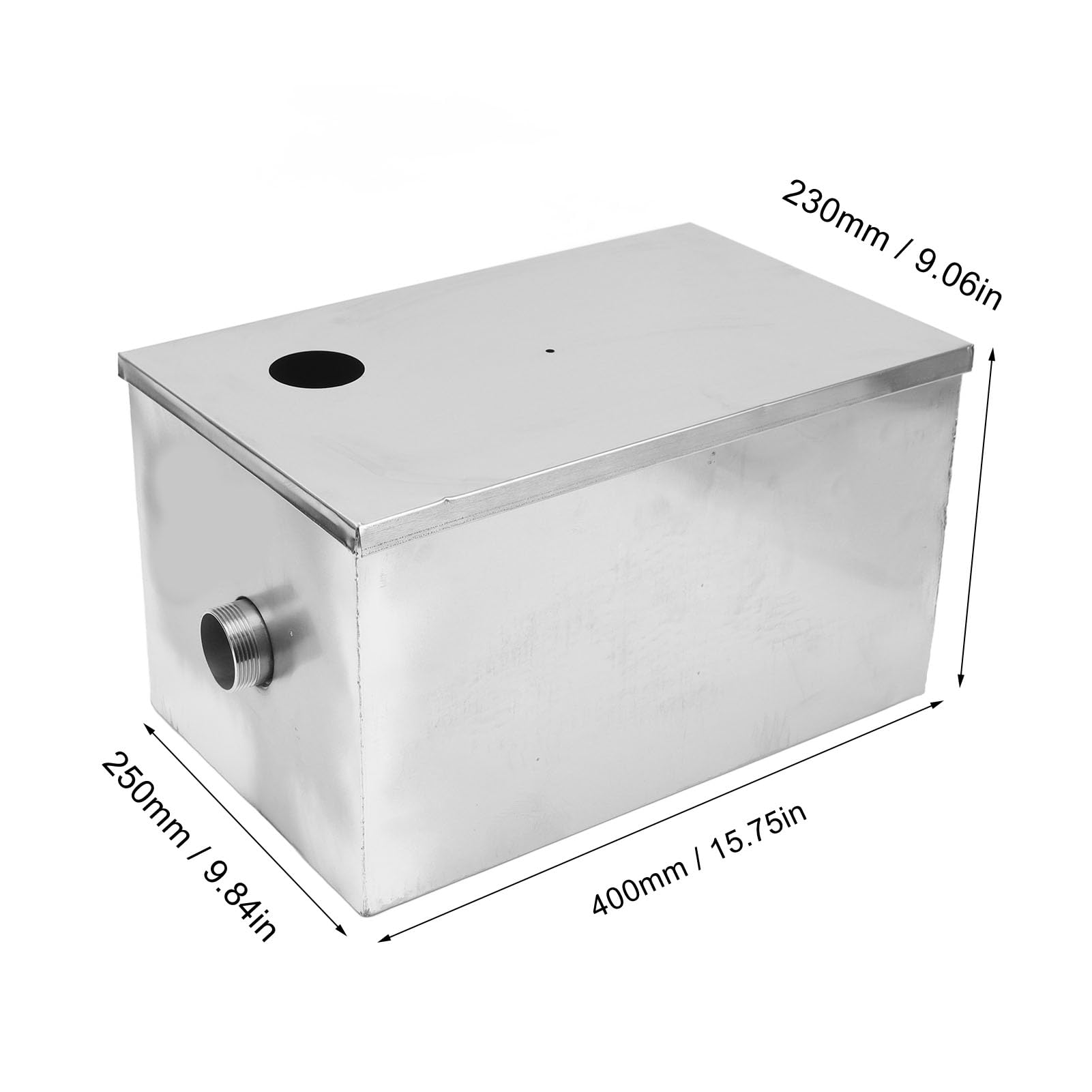 Stainless Steel Grease Trap, Heavy Duty Oil Water Separator with Detachable Filter Basket, 400x250x230mm for Commercial Kitchens