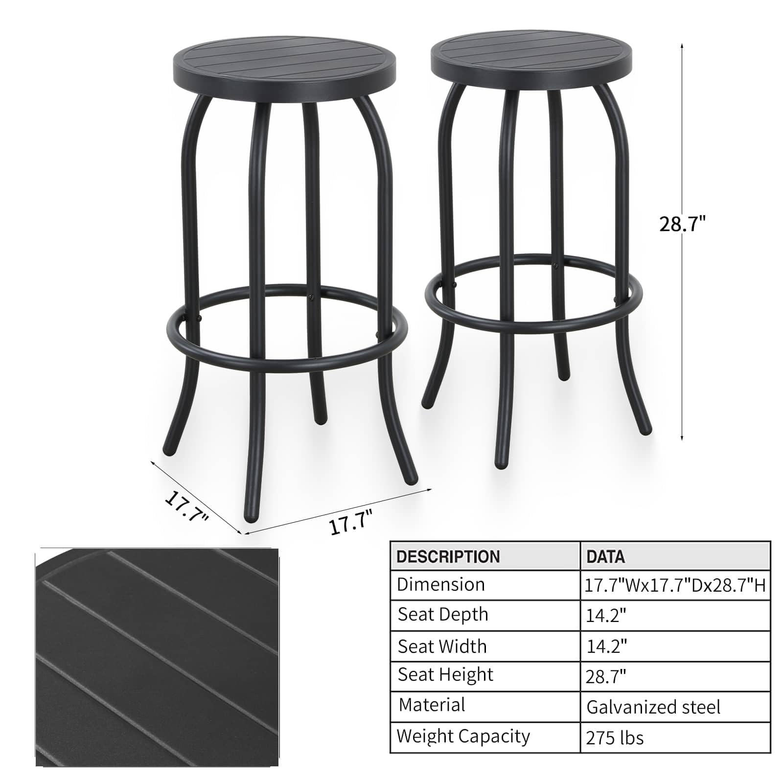 PatioFestival Patio Bar Stools Set of 4 Outdoor Counter Height Round Seat Bar Stool 29" Modern Backless Bar Chairs