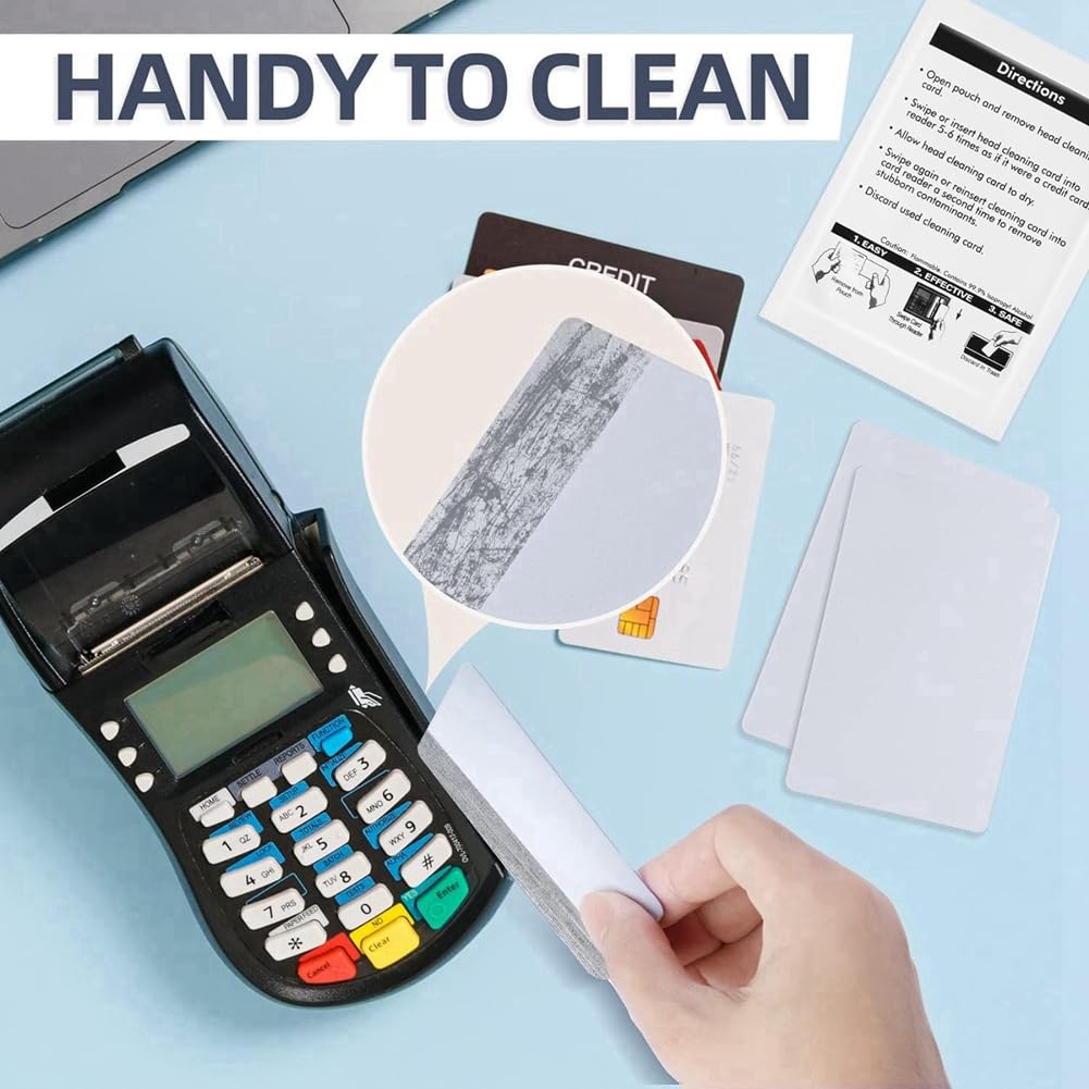 BTuregsau Card Reader Cleaning Cards - Dual Side Credit Card Reader Cleaner, CR80 Card Reader Cleaner POS Cleaning Cards (25PCS) Easy Install Easy to Use White