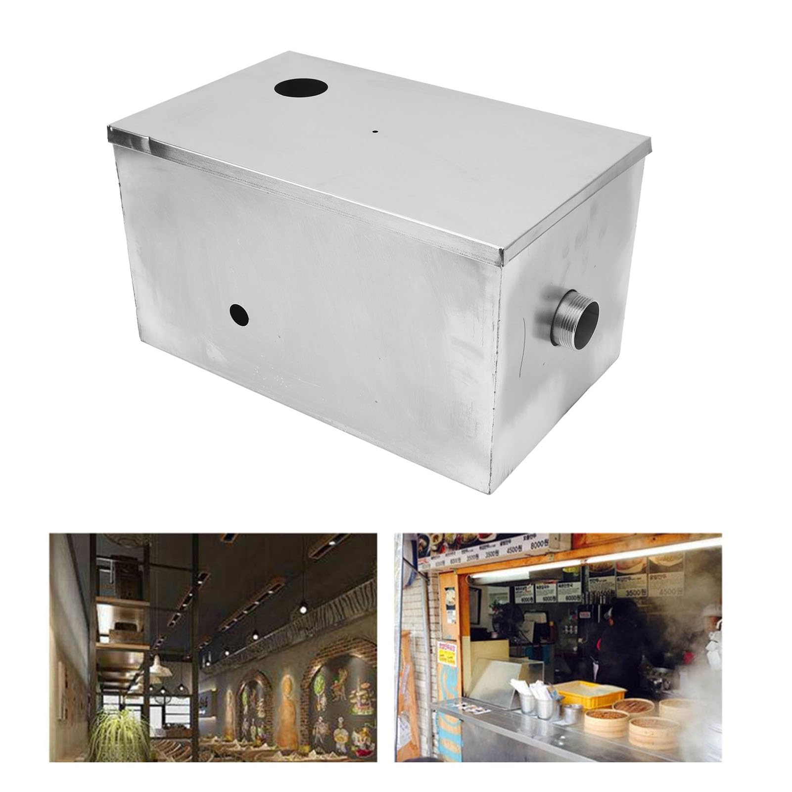 Stainless Steel Grease Trap, Heavy Duty Oil Water Separator with Detachable Filter Basket, 400x250x230mm for Commercial Kitchens