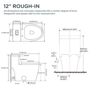 Compact One Piece Toilet, Dual Flush 1.1/1.6 GPF Elongated Standard Toilet for Bathroom, Comfort Height Seat, Modern Compact Standard Toilet for Bathroom, 12" Rough-In, White