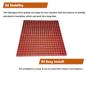 Banfluxion 31.9"x31.9" Red FRP Grating Fiberglass Floor Grating 0.5 tons Bearing Capacity 1.5" Thickness