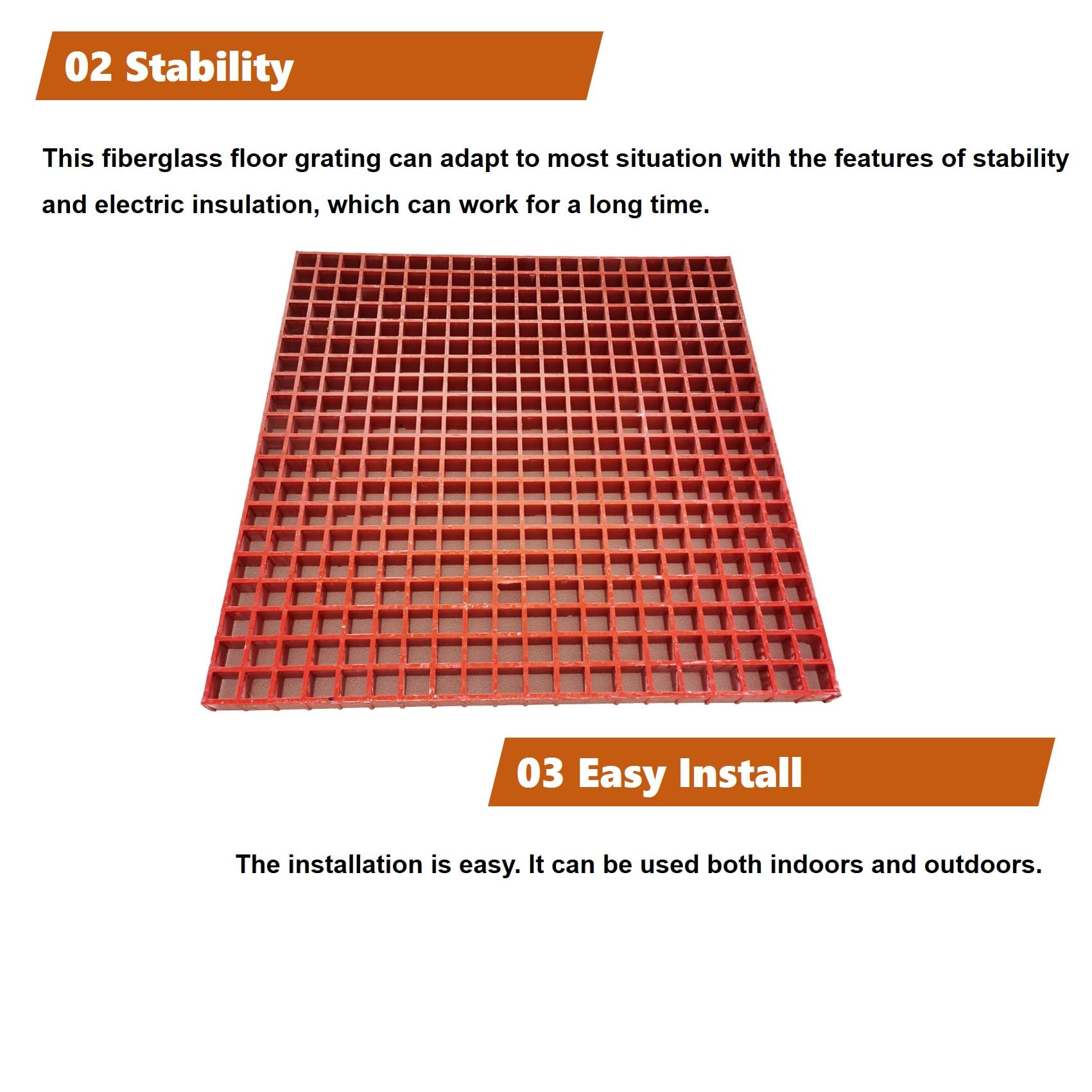 Banfluxion 31.9"x31.9" Red FRP Grating Fiberglass Floor Grating 0.5 tons Bearing Capacity 1.5" Thickness