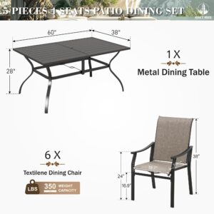 HERA'S HOUSE Outdoor Dining Set 7 Piece Patio Dining Sets, 6 Brown Textilene Chairs and 1 Rectangular Metal Dining Table, Patio Furniture Set for Deck Backyard Lawn Garden Porch