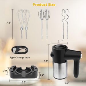 Cordless Hand Mixer, Digital Display 7 Speed Rechargeable Electric Mixer Handheld with 6 Stainless Steel Attachments Whisks Beaters Dough Hooks & Storage Base, Kitchen Blender for Baking, Eggs, Cakes